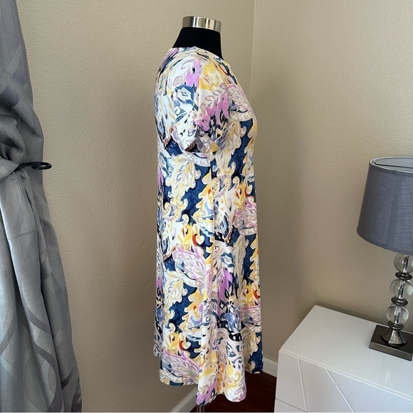 Chico's Floral Multicolor Twist Sleeve Jersey Knit T Shirt Mini Dress Size S - Picture 7 of 13